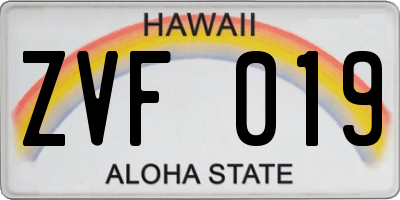 HI license plate ZVF019