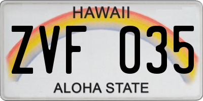 HI license plate ZVF035