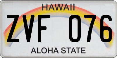 HI license plate ZVF076
