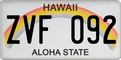HI license plate ZVF092