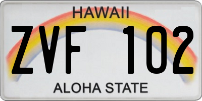 HI license plate ZVF102