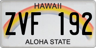 HI license plate ZVF192