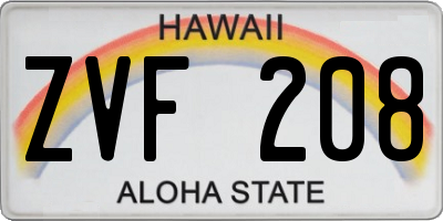 HI license plate ZVF208