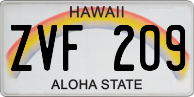 HI license plate ZVF209