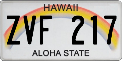 HI license plate ZVF217