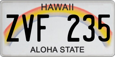 HI license plate ZVF235