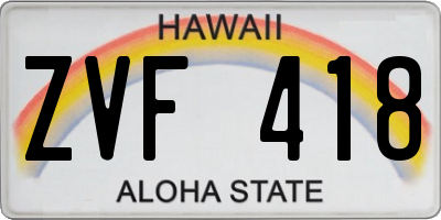 HI license plate ZVF418