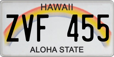 HI license plate ZVF455