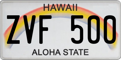 HI license plate ZVF500