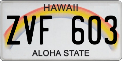 HI license plate ZVF603