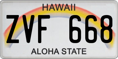 HI license plate ZVF668