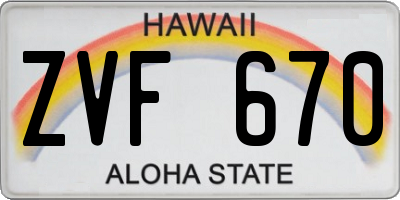 HI license plate ZVF670