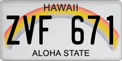 HI license plate ZVF671