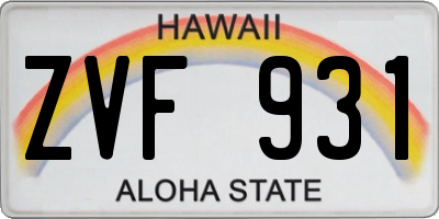HI license plate ZVF931