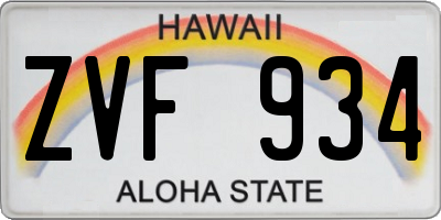 HI license plate ZVF934