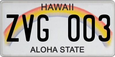 HI license plate ZVG003