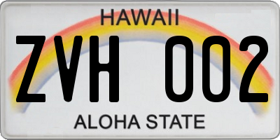 HI license plate ZVH002