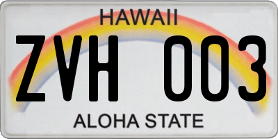 HI license plate ZVH003