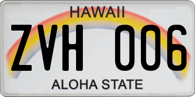 HI license plate ZVH006
