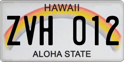 HI license plate ZVH012