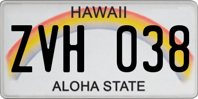 HI license plate ZVH038