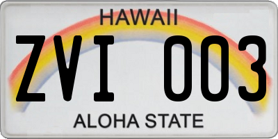 HI license plate ZVI003