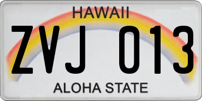 HI license plate ZVJ013
