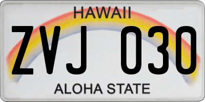 HI license plate ZVJ030