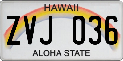 HI license plate ZVJ036