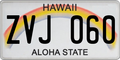 HI license plate ZVJ060