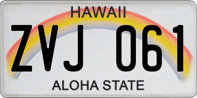 HI license plate ZVJ061