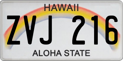 HI license plate ZVJ216