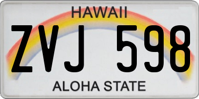 HI license plate ZVJ598