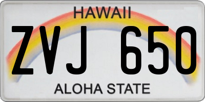 HI license plate ZVJ650