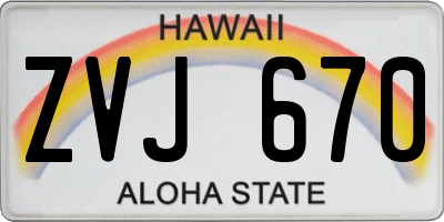 HI license plate ZVJ670
