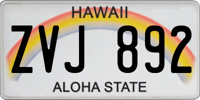 HI license plate ZVJ892