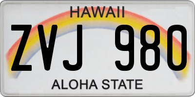 HI license plate ZVJ980