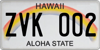 HI license plate ZVK002