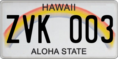 HI license plate ZVK003