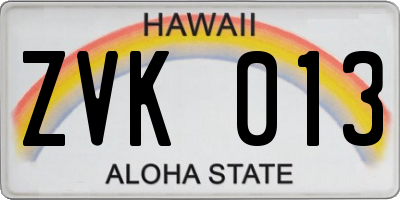 HI license plate ZVK013