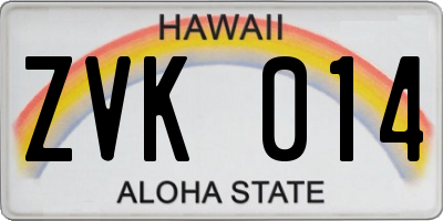 HI license plate ZVK014