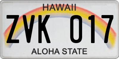 HI license plate ZVK017