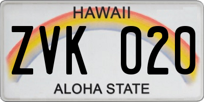 HI license plate ZVK020