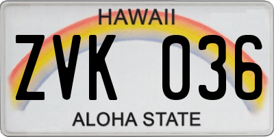 HI license plate ZVK036