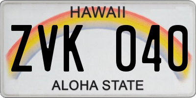 HI license plate ZVK040