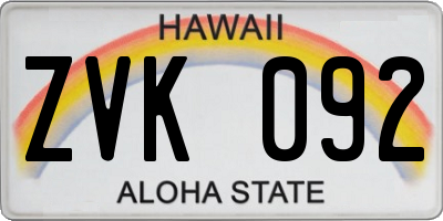 HI license plate ZVK092