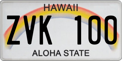 HI license plate ZVK100