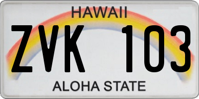 HI license plate ZVK103