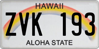 HI license plate ZVK193