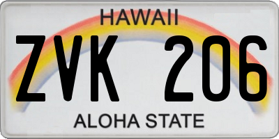 HI license plate ZVK206